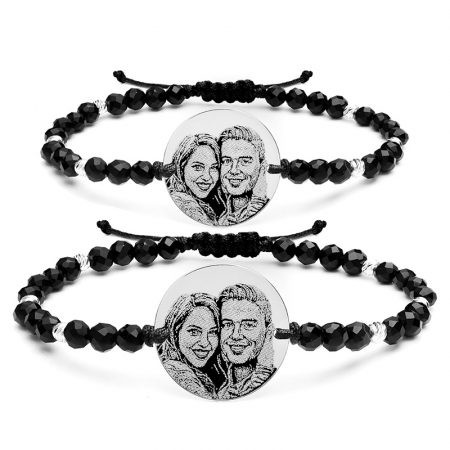Bratari cuplu personalizate Argint, onix, bilute si banuti (19mm si 17 mm) [2]