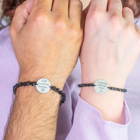 Bratari cuplu personalizate cu mesaj, bilute onix stainless steel [1]