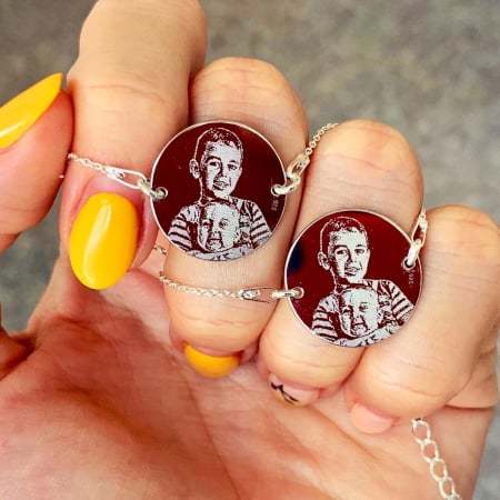 Set 2 bratari cuplu argint - Bratari dama argint personalizate cu poza si banut 19 mm.