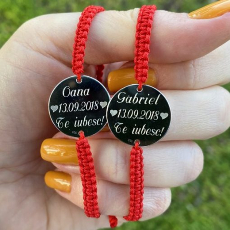 Set 2 bratari cuplu argint - Bratari cu Banut de Argint Personalizate, Snur Impletit – Cuplu