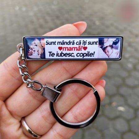 Cadouri personalizate copii - Breloc Personalizat cu Poza si Text – Sunt Mandra Ca Iti Sunt Mama!