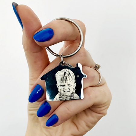 breloc casa - Breloc Pentru Tata Personalizat cu Casuta 30 Mm si Gravura cu Poza