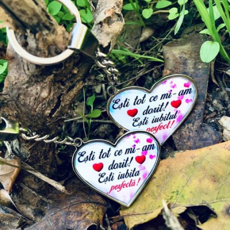 Breloc Inima - Brelocuri cuplu inimioara personalizate cu mesaj