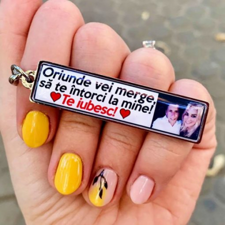 Breloc personalizat cu poza si mesaj – Oriunde vei merge sa te intorci la mine! Te iubesc! [1]