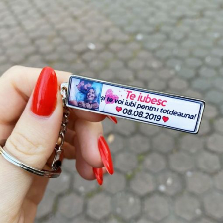 Breloc cu Data Personalizat cu Poza si Mesaj – Te Iubesc si Te Voi Iubi [2]