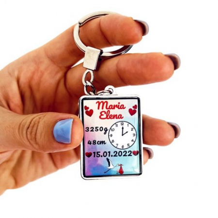 Breloc personalizat cu data - Breloc Ceas Bebelus Personalizat – Ceasul Bebelusului