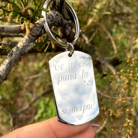 Breloc placuta army 50mm personalizat gravura cu mesaj- Te iubesc pana la nori! [2]