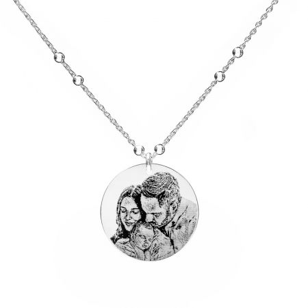 LANTISOR ARGINT FEMEI - Colier cu bilute Argint si banut 19 mm personalizat cu poza