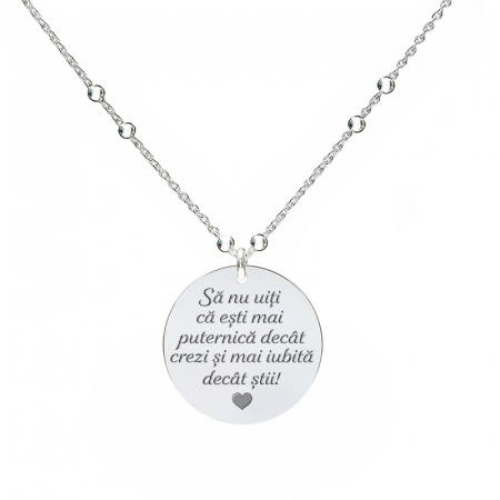 LANTISOR ARGINT FEMEI - Lantisor Argint femei cu banut personalizat cu mesaj (19 mm)