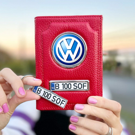 Portofel Volkswagen - Pachet Portofel Rosu din Piele Personalizat si breloc – VW