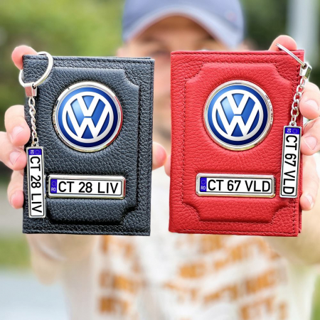 Port acte auto - Pachet doua port acte (rosu si negru) piele si doua brelocuri – VW