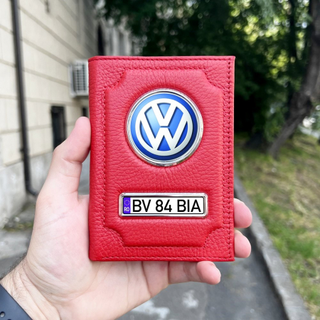 Cadouri personalizate de Paste - Port Acte Auto din Piele Personalizat rosu – VW