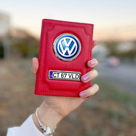Portofel rosu VW Personalizat din Piele cu Sigla Masinii [1]