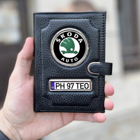 Portofel Port Acte Personalizat Piele cu Sigla Masinii cu capsa- SKODA [1]