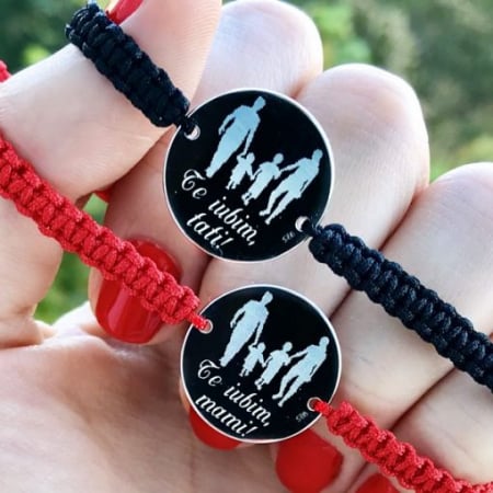 Set 2 bratari cuplu argint - Set Bratari Familie Snur Impletit 19 Mm Personalizat Text Argint 925