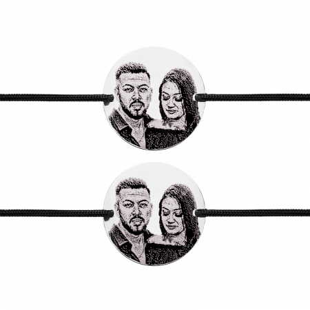 Set Bratari Cuplu Argint Snur, Banut 19 Mm Personalizat Gravura cu Fotografie Argint 925 [1]