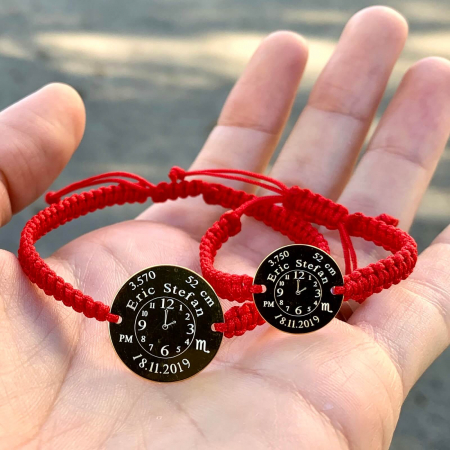 Set Bratari din Snur Impletit, Ceasul Bebelusului Mama si Copil, Banut 19 & 14 Mm Personalizat Gravura Argint 925 [2]