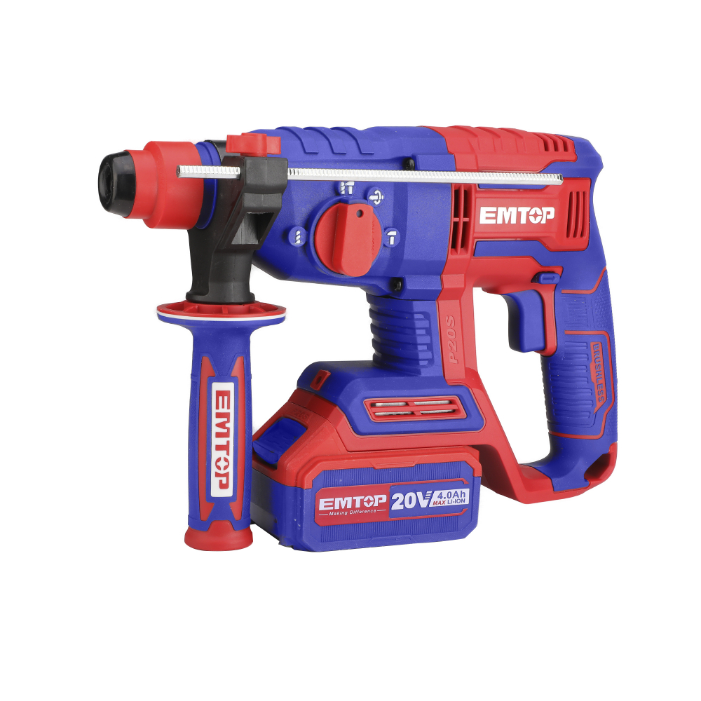 Ciocan rotopercutor fara acumulator si incarcator, motor fara perii (brushless), 22mm, 2.0J, 3 burghie incluse - ELRH20208, EMTOP [4]