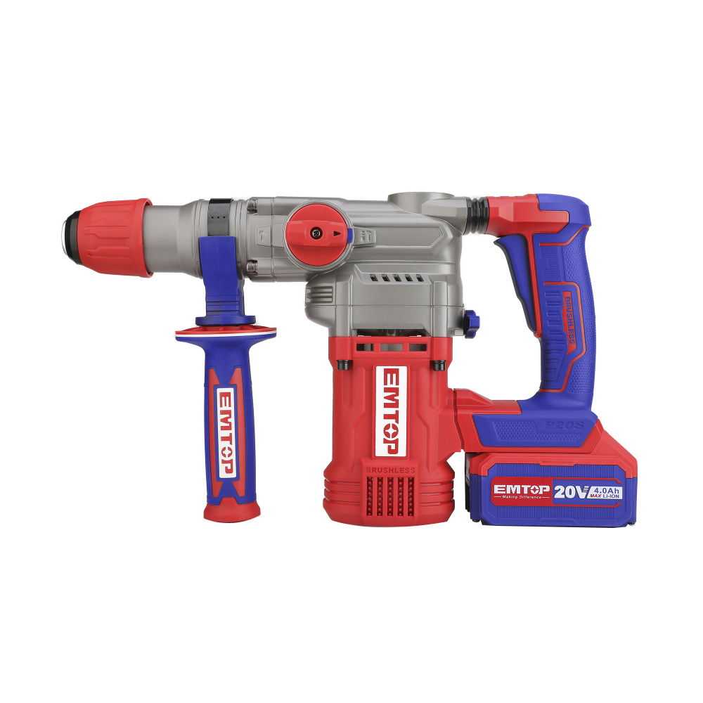 Ciocan rotopercutor cu 2 acumulatori 4.0Ah, motor fara perii (brushless), 28mm, 2.0J, 3 burghie, cutie de transport - ELRH202882, EMTOP [5]