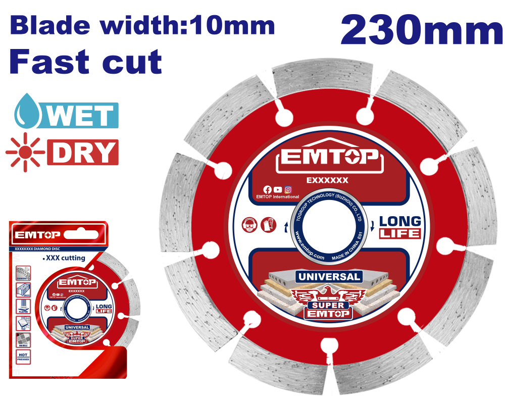 Disc Turbo diamantat 230mm, taiere umeda/uscata, lama 10 mm - EDDC012302, EMTOP [1]