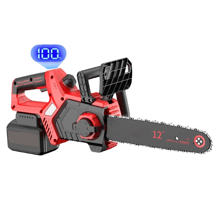 Drujba /mini fierastrau cu acumulator DDT-CRISTAL, 21V, 4A, Indicator procentaj baterie, sistem de ungere automat, Lama+Lant 12"Geanta transport, Rosu-Negru [7]