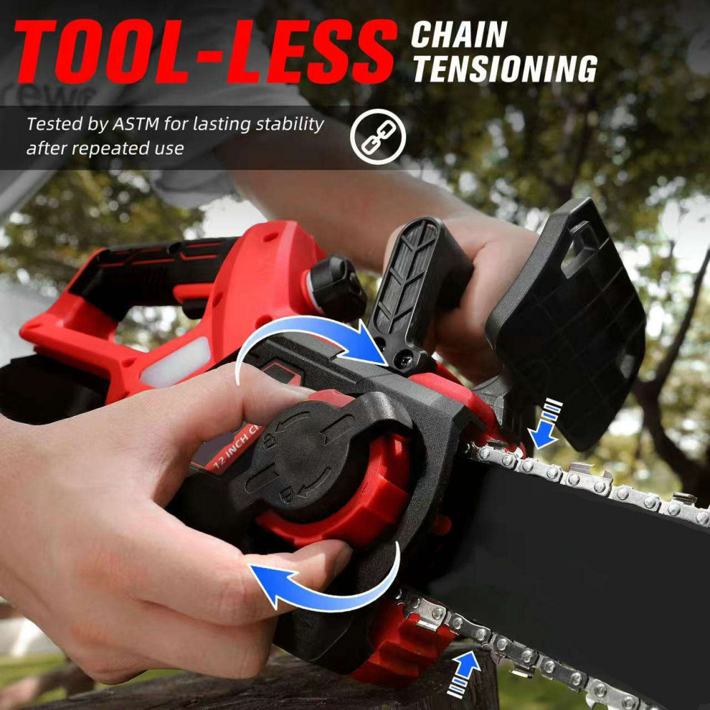 Drujba /mini fierastrau cu acumulator DDT-CRISTAL, 21V, 4A, Indicator procentaj baterie, sistem de ungere automat, Lama+Lant 12"Geanta transport, Rosu-Negru [3]