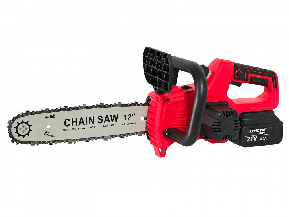 Drujba /mini fierastrau cu acumulator DDT-CRISTAL, 21V, 4A, Indicator procentaj baterie, sistem de ungere automat, Lama+Lant 12"Geanta transport, Rosu-Negru [10]