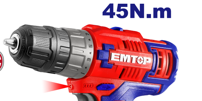 Masina de gaurit si insurubat cu impact, cu 2 baterii 1.5Ah, incarcare prin cablu tip C, 45Nm, 50 accesorii, cutie de transport, fara incarcator - ECiDL12620, EMTOP [3]