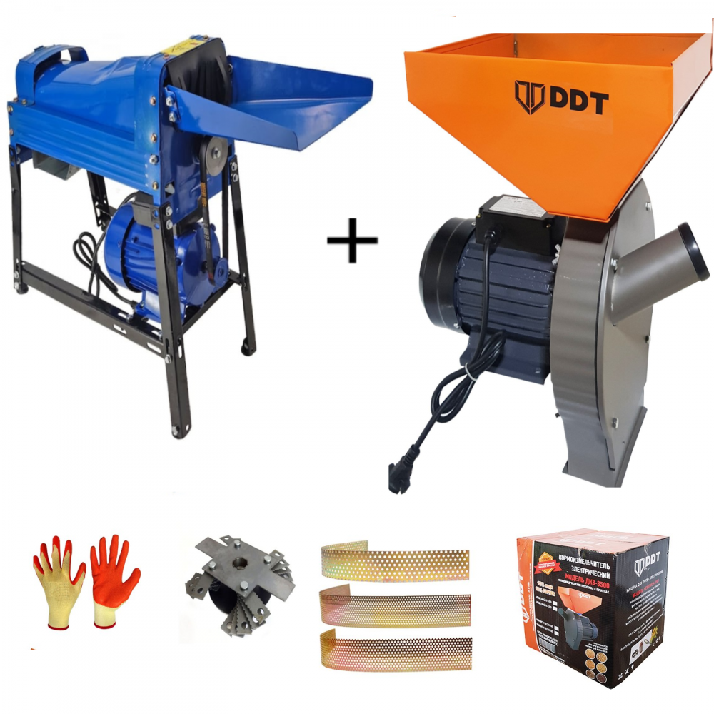 Pachet promo Moara cereale, uruiala si stiuleti, 3.5 Kw + Batoza/Masina de porumb electrica pentru curatat porumb, DDT Profi, motor inclus, 1500 W, 800 kg/h, Buton on/off [1]