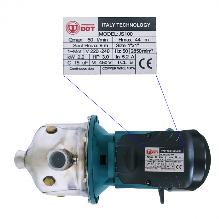 Pachet promo Pompa autoamorsanta de suprafata, DDT, JS100, 2200 W, 3000l/h + Presostat electronic automat DDT LS1, 1.1kW, 10 bar [2]