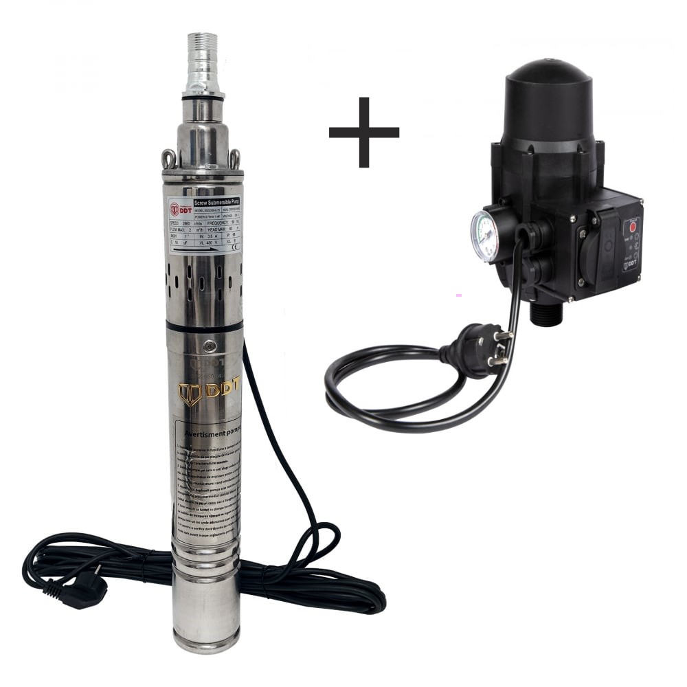 Pachet promo Pompa submersibila, DDT, 3QGD 0.75 kW, Inox, 75 mm diametru + Presostat electronic automat, DDT, LS-4 [2]