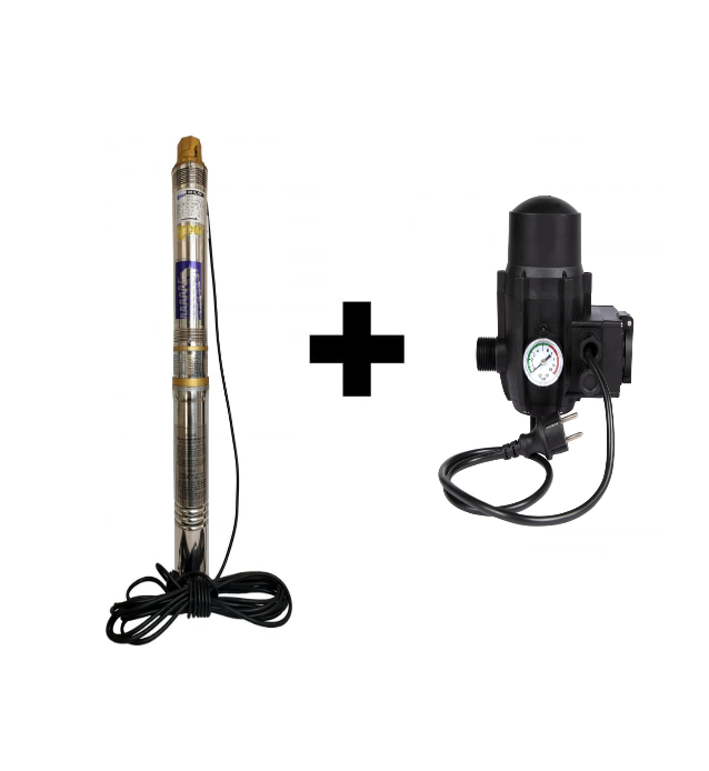 Pachet promo Pompa submersibila de adancime, DDT, QJD2-8, 1100 W, 8 turbine, Inox + Presostat electronic automat DDT, LS-4 [1]