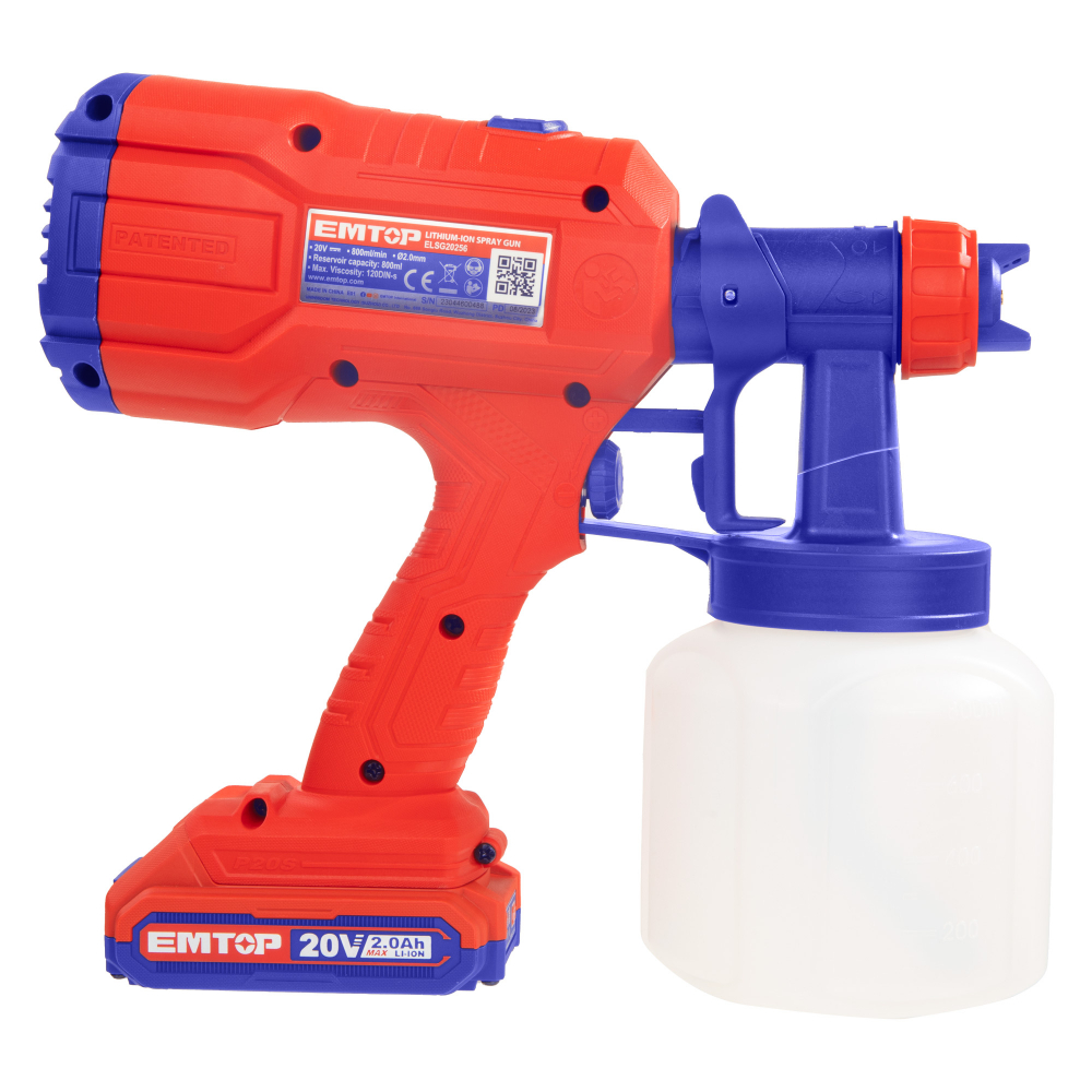 Pistol de vopsit cu 1 acumulator 2.0Ah, 800ml - ELSG20256, EMTOP [6]