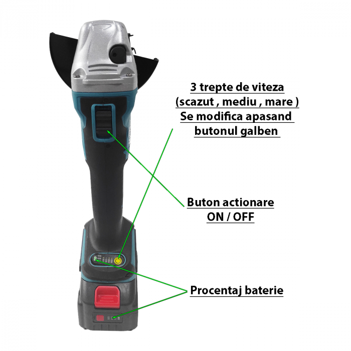 Polizor Unghiular pe Acumulator DDT-CRISTAL , 24V/4Ah, Motor Brushless, 820W, 8500 rot/min [2]