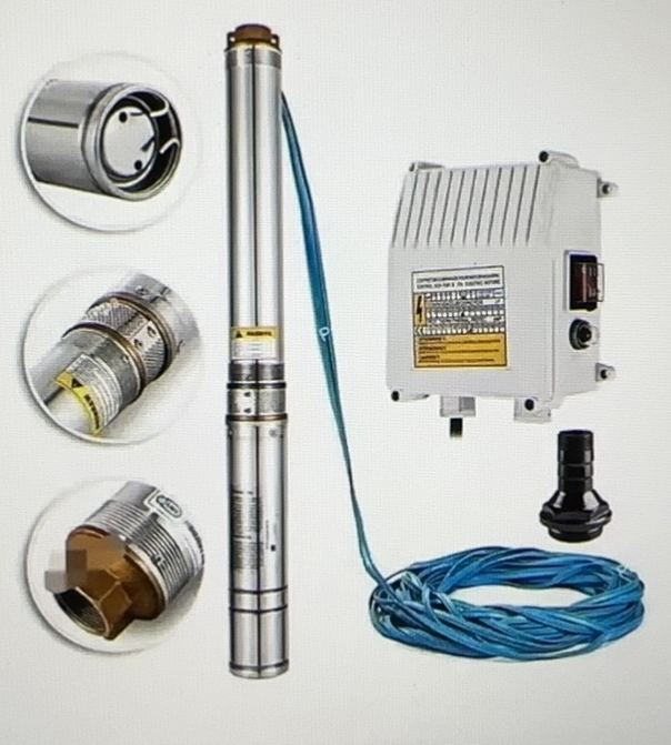 Pompa submersibila multietajata de mare adancime DDT, 4SDM2/8 DDT-0077, 1500 W, apa curata, carcasa inox-fonta,debit maxim 7000 L/h, inaltime maxim 120m, diametru pompa 100 mm, panou comanda, 15m cabl [4]