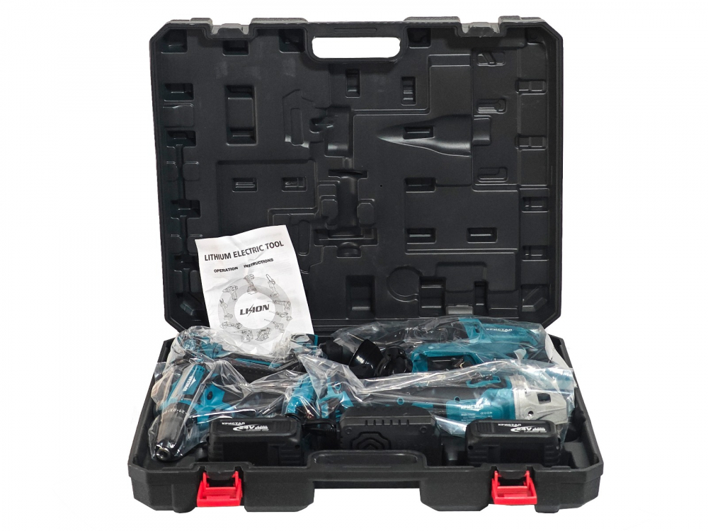 Trusa 4 piese cu 3 ACUMULATORI, autofiletanta, rotopercutor, polizor unghiular, bormasina impact, 24V, 4Ah [15]