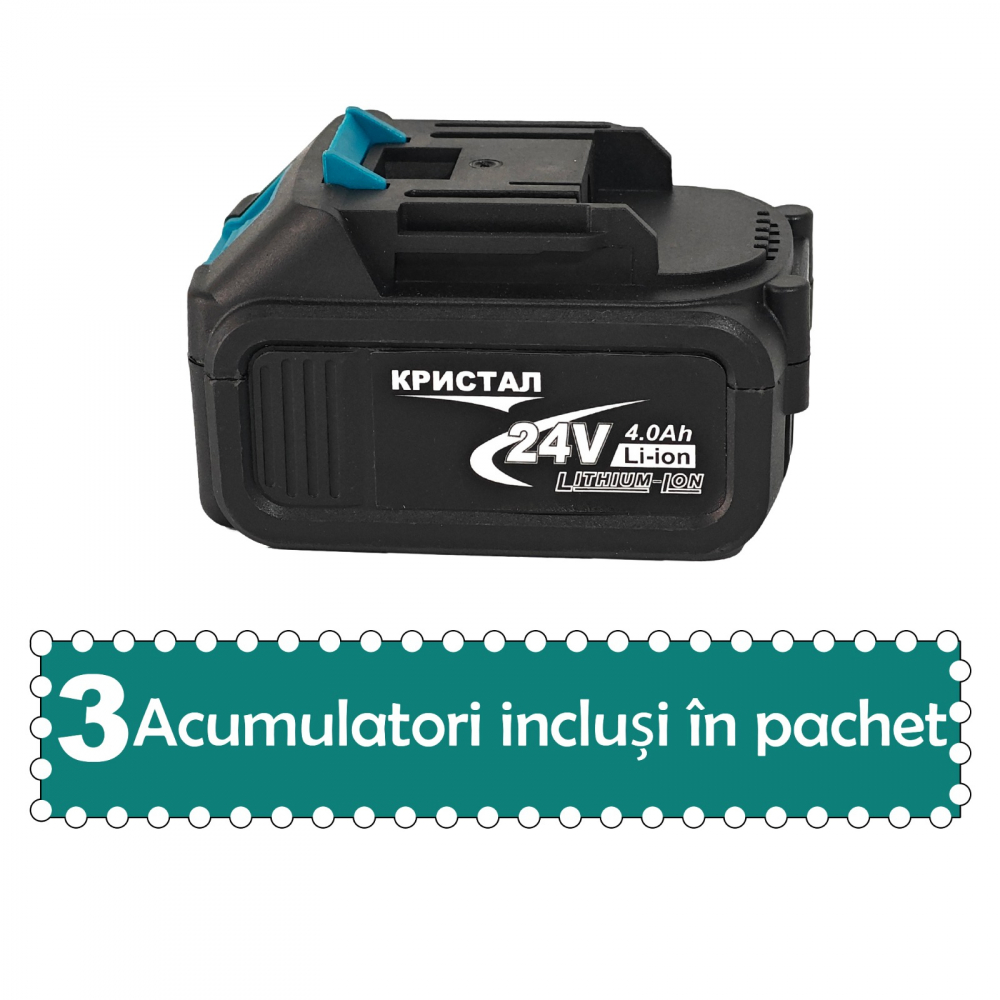 Trusa 4 piese cu 3 ACUMULATORI, autofiletanta, rotopercutor, polizor unghiular, bormasina impact, 24V, 4Ah [13]