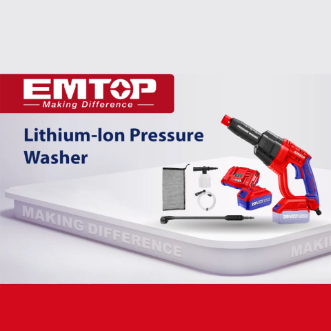 Aparat de spalat cu presiune cu 1 acumulator 4.0AH si incarcator, 24 bari, 6 capete, geanta inclusa - ELPW202501, EMTOP [8]