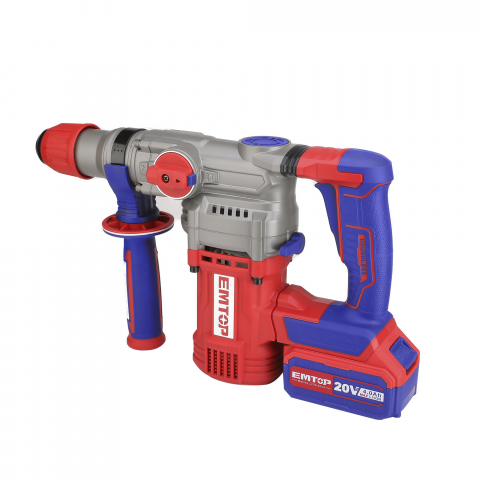 Ciocan rotopercutor cu 2 acumulatori 4.0Ah, motor fara perii (brushless), 28mm, 2.0J, 3 burghie, cutie de transport - ELRH202882, EMTOP [1]