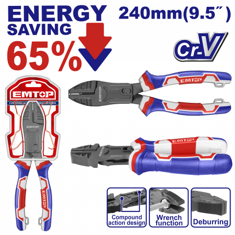 Bricolaj - Cleste combinat cu actiune compusa 240mm (9.5"), 65% economie de energie - EPLRCC0951, EMTOP