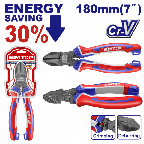 Set chei, tubulare, truse chei - Cleste de taiere diagonala cu putere mare de parghie, 180mm (7") - EPLRD0721, EMTOP