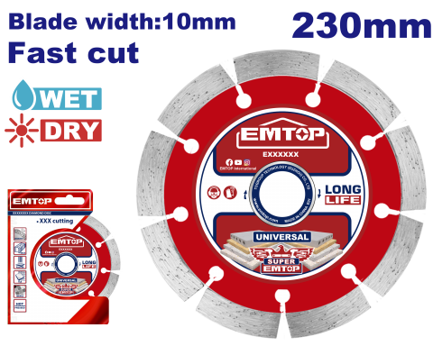 Scule si unelte electrice - Disc Turbo diamantat 230mm, taiere umeda/uscata, lama 10 mm - EDDC012302, EMTOP