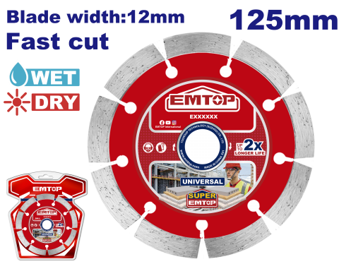 Scule si unelte electrice - Disc Turbo diamantat 125mm, taiere umeda si uscata, lama 12 mm - EDDC011251, EMTOP