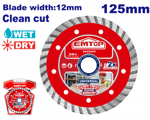 Scule si unelte electrice - Disc Turbo diamantat 125mm, taiere umeda/uscata, lama 12 mm - EDDC031251, EMTOP