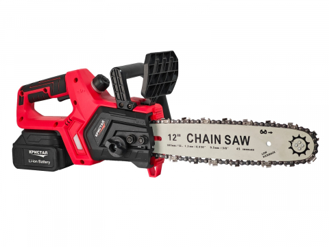 Drujba /mini fierastrau cu acumulator DDT-CRISTAL, 21V, 4A, Indicator procentaj baterie, sistem de ungere automat, Lama+Lant 12"Geanta transport, Rosu-Negru [10]