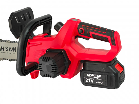 Drujba /mini fierastrau cu acumulator DDT-CRISTAL, 21V, 4A, Indicator procentaj baterie, sistem de ungere automat, Lama+Lant 12"Geanta transport, Rosu-Negru [7]