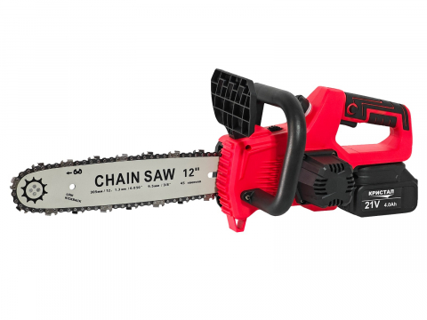 Drujba /mini fierastrau cu acumulator DDT-CRISTAL, 21V, 4A, Indicator procentaj baterie, sistem de ungere automat, Lama+Lant 12"Geanta transport, Rosu-Negru [9]