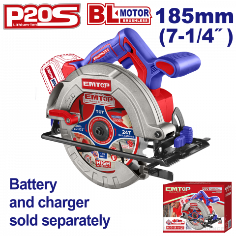 Bricolaj - Fierastrau circular fara acumulator si incarcator, unghi taiere reglabil, 185mm - ELCS1851, EMTOP