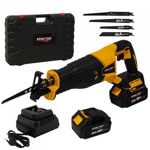 Produse noi - Fierastrau tip sabie cu acumulator DDT CRISTAL, 36V, Viteza Variabila, Adancime de Taiere 115mm Lemn, 8mm Otel, 12mm Aluminiu, 2x baterii 4.0Ah, încarcator + 4 panze diferite incluse