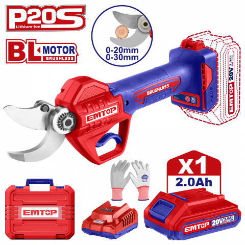 Foarfeci cu acumulator - Foarfeca dreapta cu 1 acumulator 2.0AH, 20-30mm, cutie de transport - ELSL203051, EMTOP
